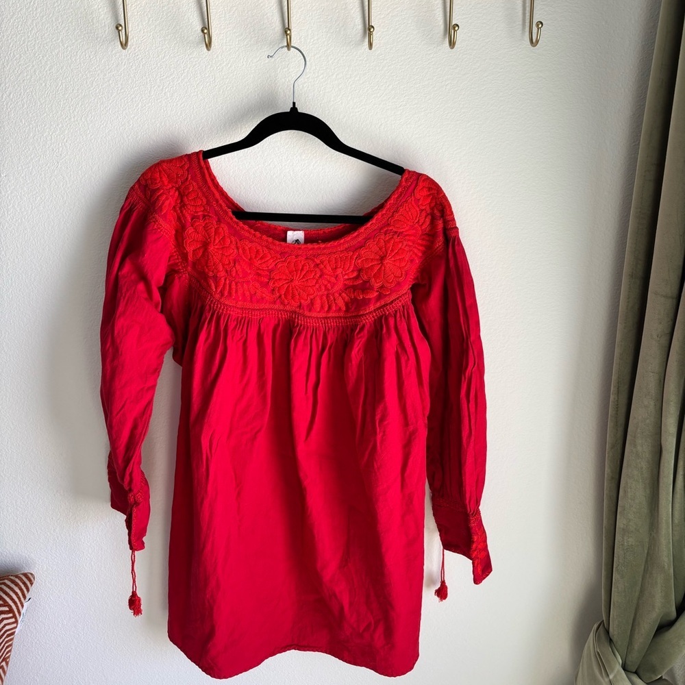 Handmade River Path Trading Red Embroidered Top in size medium